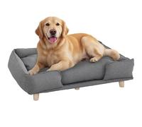 PawHut Canapé pour chien avec dossier, jambes en bois et polyester, pour grands chiens jusqu'à 30 kg et 60 cm de hauteur des épaules, 96 x 66 x 24 cm, gris foncé