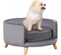 PawHut canapé pour chien, canapé pour animaux de compagnie avec aspect velours, canapé pour chat avec coussin, lit pour chien, canapé pour chien avec design surélevé, fauteuil pour chien avec pieds en