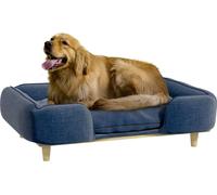 PawHut canapé pour chien, canapé pour animaux de compagnie avec coussin, lit pour chien avec design surélevé, canapé pour chat, fauteuil pour chien avec pieds en bois, polyester, bleu foncé