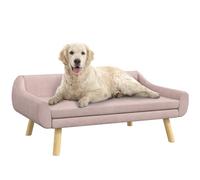 PawHut canapé pour Chien canapé pour Chat avec Dossier, canapé pour Chien avec Pieds en Bois, canapé pour Animal de Compagnie avec Coussin, lit pour Chiens de Taille Moyenne et Grande, Velours, Rose,