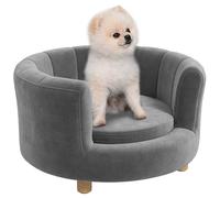 PawHut canapé pour Chien Canapé pour Chien, Housse Lavable, canapé pour Animaux de Compagnie avec Dossier et Pieds en Bois, canapé pour Chat, pour Petits Chiens de Moins de 4,5 kg, Gris