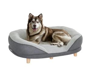 PawHut canapé pour chien Canapé pour chien, housse lavable, canapé pour animaux de compagnie avec dossier et pieds en bois, canapé pour chat, pour chiens de taille moyenne de moins de 25 kg, gris