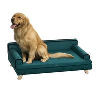 PawHut Canapé pour Chien Chat Design scandinave Coussin Moelleux Amovible Pieds Bois Massif 100 x 62 x 32 cm Bleu Canard