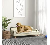 PawHut Canapé pour chien chat design scandinave coussin moelleux amovible pieds bois massif 100 x 62 x 32 cm beige