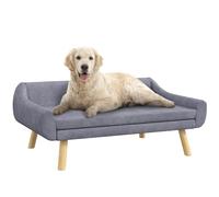 PawHut Canapé pour Chien Chat Design scandinave Coussin Moelleux Amovible Tissu Aspect Velours Pieds Bois Massif 102L x 58,5P x 42,5H cm, Gris