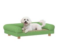 PawHut Canapé pour Chien Chat lit pour Chien surélevé avec Assise de Tapis Frais, accoudoirs et Pieds, en Velours Doux, pour Animal jusqu'à 5 kg, 63 x 41 x 17 cm, Vert