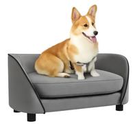 PawHut Canapé pour chien et chat – Coussin doux, housse amovible lavable, velours – Gris