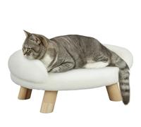 PawHut Canapé pour Chien et Chat avec Pieds en Bois, Flanelle, Design surélevé, crème, 47 x 40 x 20 cm