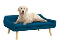 PawHut Canapé pour Chien Chat Design scandinave Coussin Moelleux Amovible Tissu Aspect Velours Pieds Bois Massif 102L x 58,5P x 42,5H cm, Bleu
