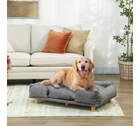 PawHut Canapé pour chien, sofa pour animal, lit pour animal, rembourrage amovible et lavable, Naturel+ Gris foncé