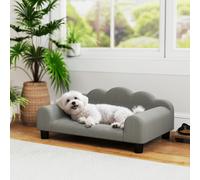 PawHut Canapé pour Chiens avec Accoudoirs de Support, en Bois et Tissu French Terry, 66x42x28.5 cm, Gris
