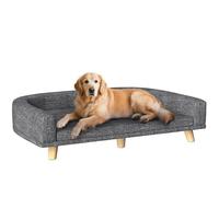 PawHut Canapé pour grands chiens, 98 x 67 x 25 cm, lit surélevé pour chiens tapissé avec coussin lavable et pieds en bois de pin, charge 40 kg, gris foncé