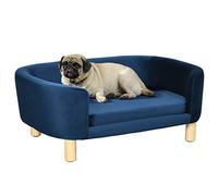 PawHut Canapé pour petits chiens, lit surélevé avec pieds en bois, coussin amovible et housse lavable, charge 10 kg, 86 x 55 x 33 cm, bleu