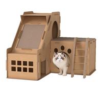 PawHut Cardboard Cat Scratching Post 2 in 1, griffoir pour chat avec 2 aires de grattage, herbe à chat, rampe et échelle, intérieur, 67x66x57 cm, marron