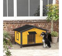 PawHut Caseta pour Chiens Extérieure avec Toit en Asphalte Pliable Fenêtres et Base Amovible 97x72x65 cm Bois Naturel