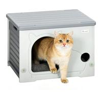PawHut Cat House, abri fermé pour animaux, lit empilable pour chat avec coussin amovible et lavable, pour l'intérieur et l'extérieur, gris