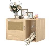 PawHut Cat Litter Box, bac à Chat avec griffoir et Porte en rotin, Table d'appoint pour Le Salon, la Chambre, 80x50x50 cm, chêne, chêne