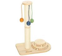 PawHut Cat Scratching Post Height 56,5 cm, Cat Scratching Post with 3 Hanging Balls, Track Ball Toy and Sisal Post, Natural Wood