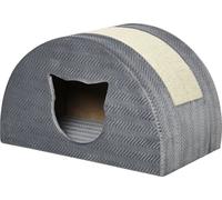 PawHut Caverne pour chats avec planche à griffer Lit pour chats Griffoir pour chats Appartement pour chats Sisal Gris 48,5 x 30 x 30 cm