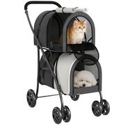 PawHut Chariot double pour chiens et chats Poussette pliable pour animaux de compagnie avec 2 paniers amovibles Ceinture de sécurité Poches latérales et 2 coussins Charge maximale 10 kg 66 x 50 x 98
