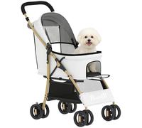PawHut Chariot pliable pour chiens Poussette pour animaux de compagnie avec 2 portes Fenêtre en filet Panier de rangement Corde de sécurité et coussin Charge maximale 15 kg 80 x 44,5 x 97 cm Gris