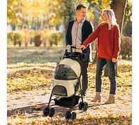 PawHut Chariot pour chiens Hundebuggy, pliable, 2 Laisses de sécurité, 2 Porte-gobelets, 67 x 45 x 96 cm, Kaki