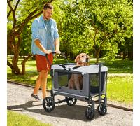 PawHut Chariot pour chiens Hundebuggy pliable pour chiens & chats jusqu'à 30 kg 110 x 65 x 102 cm Gris foncé