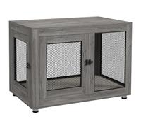 PawHut Chenil 37in avec Coussin 2 Portes pour Grands Chiens Gris | Chenil intérieur, table d'appoint