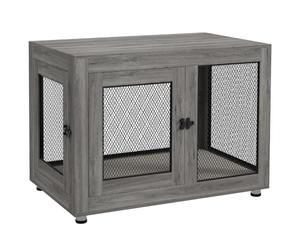 PawHut Chenil 37in avec Coussin 2 Portes pour Grands Chiens Gris | Chenil intérieur, table d'appoint
