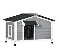 PawHut Chenil en Bois surélevé 65Hx97Lx72Wcm Gris