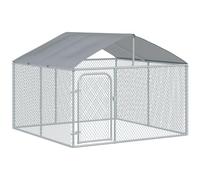 Pawhut Chenil extérieur avec toit 5 m² – parc grillagé 230×230×175 cm – acier galvanisé Gris