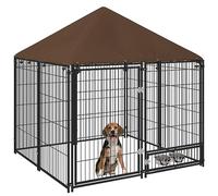 Pawhut Chenil extérieur pour chiens - métal, toit anti-intempéries, support gamelle - 141x141x151 cm