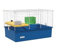PawHut Chinchillas Cage pour Petit Lapin, Cochon d'Inde, Maison de Jeu pour Animal Domestique avec Plateforme, Rampe, Nourriture, Plat, Bouteille d'eau, 71 x 46 x 47 cm, Bleu
