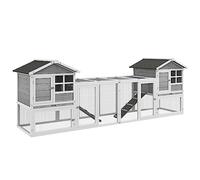 PawHut Clapier 2 en 1 Lapin ext., Cage Cochon d'Inde 259x64x92cm Gris