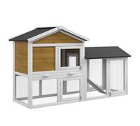 PawHut Clapier 2 étages Clapier en bois Cage à lapins avec toit bitumé Enclos Rampe Portes 147x54x84 cm Jaune