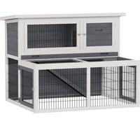 PawHut Clapier à 2 niveaux avec toit rabattable Clapier en bois massif résistant à l'hiver Maison à deux niveaux avec enclos 122x95x93,5 cm Cage à lapins Outdoor Clapier pour petits animaux Lapins Gri