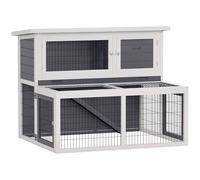 PawHut Clapier à Lapin à 2 Niveaux avec Toit Pliable en Bois Massif résistant à l'hiver - Double étage avec enclos - 122 x 95 x 93,5 cm - Cage d'extérieur pour Lapins - Gris