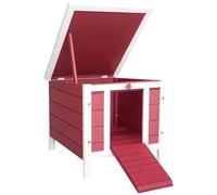 PawHut Clapier à Lapin Cage à Lapin avec rampes/Porte, Toit ouvrant et étanche - en Bois de Sapin dim. 51L x 42l x 43H cm Rouge et Blanc