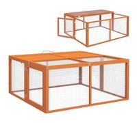 PawHut Clapier à Lapin pour 2-3 Lapins 110 x 105 x 50 cm - Orange | Clapier à lapin pliable et portable en bois, toit ouvrant, enclos pour cochons d'Inde, jardin extérieur