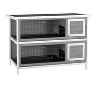 PawHut clapier à Lapins 2 Niveaux clapier en Bois Massif résistant à l'hiver Maison à Deux étages avec bacs au Sol 136,4 x 50 x 93 cm Cage à Petits Animaux clapier pour Petits Animaux Lapins