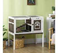 PawHut Clapier à lapins cage lapin intérieur, avec 1 bac amovible, 2 portes verrouillables, 1 échelle clapier en bois pour 1 à 2 lapins, 90 x 53 x 87 cm, café Descriptions Longues:Découvrez la cage à