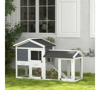 PawHut Clapier avec enclos, bois de sapin, 147 x 54 x 84 cm, Gris