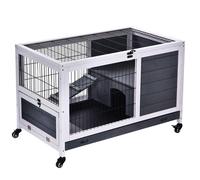 PawHut - clapier - Bois - 90x53x59cm - Gris