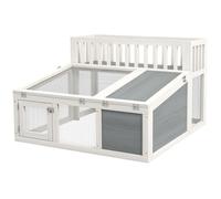 PawHut Clapier, Cage à Lapin en Bois avec étagère pour Plantes Grand Espace en Bois, Plusieurs Portes - Dim. 94L x 90l x 60H cm - Gris et Blanc