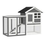 PawHut Clapier Cage à Lapins Multi-équipé : Niche supérieure avec Rampe, Plateau excrément, fenêtre + enclos extérieur sécurisé 2 Portes 123,5L x 62,6l x 92,5H cm Gris