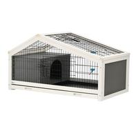 PawHut Clapier Cage à Lapin, Bac à Crottes, Noir Gris Acier Sapin Blanc