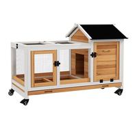PawHut Clapier sur roulettes 2 portes verrouillables tiroir déjection bois 108×58×73,5cm jaune