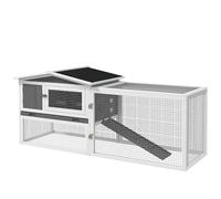 PawHut Clapier Cage à Lapins rongeurs 2 étages tiroir déjection enclos extérieur Amovible Toit ouvrant 156L x 58l x 68H cm Bois Massif pin