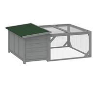 PawHut Clapier Clapier pour lapins bois Cage pour lapins avec toit en bitume ouvrant, enclos de promenade, portes 125,5x100x49 cm Gris