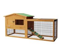 PawHut Clapier de Sol Cage à Lapin Cottage Niche supérieure avec Rampe enclos extérieur Plateau excrément fenêtre Porte verrouillable Bois Sapin dim. 150L x 52l x 68H cm Jaune